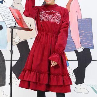 Embroidered Bow-back Corduroy Dress