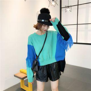 Fray Panel Long-sleeve Knit Sweater