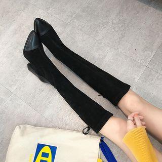 Faux Leather Back Tie Block Heel Tall Boots