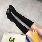 Faux Leather Back Tie Block Heel Tall Boots