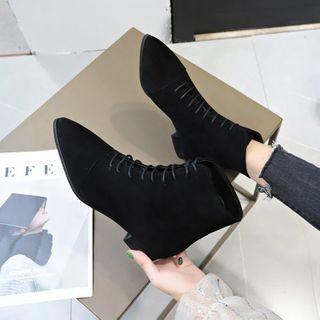 Lace Up Pointed Low-heel Short Boots