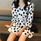 Dotted Elbow-sleeve A-line Chiffon Dress