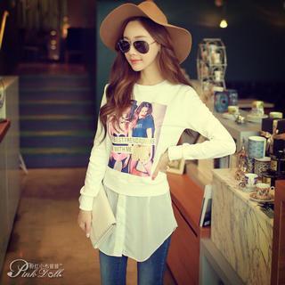 Paneled Hem Printed Pullover