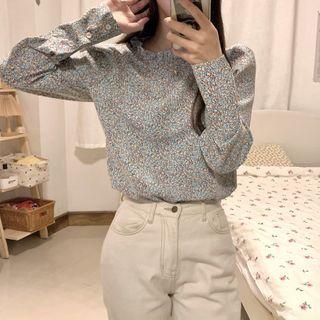 Floral Print Blouse Floral - Blue & Red - One Size