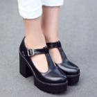 T-bar Chunky Heel Platform Pumps