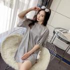 Elbow-sleeve Frill-trim Long T-shirt