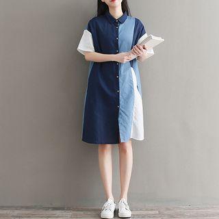 Color Block Short-sleeve Shirt Dress
