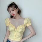 Square-neck Short-sleeve Blouse Yellow - One Size