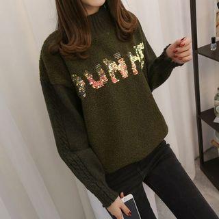 Sequined Mock-neck Sweater