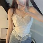 Ruffled Lace Camisole Top White - One Size