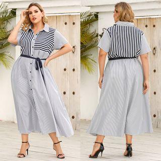 Short Sleeve Striped Midi Shirtdress