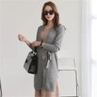 Open-front Slit-side Cardigan With Sash