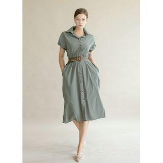 Cap-sleeve Long Shirtdress With Belt