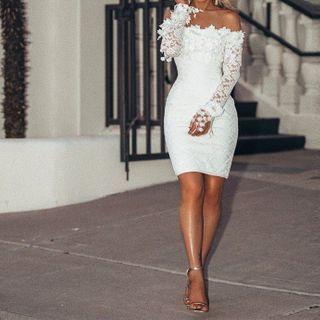 Off-shoulder Lace Sheath Wedding Gown