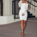 Off-shoulder Lace Sheath Wedding Gown