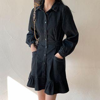 Long-sleeve Mini Mermaid Denim Dress