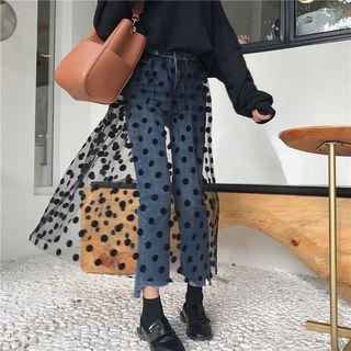 Sheer Panel Boot Cut Jeans