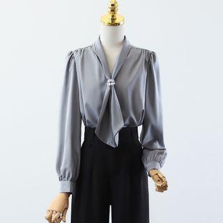 Tie-neck Blouse / Straight Leg Dress Pants