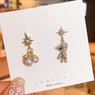 Non-matching Rhinestone Bear Dangle Earring 1 Pair - As Shown In Figure - One Size