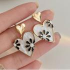 Heart Flower Alloy Dangle Earring 1 Pair - Silver Needle Earring - Black Flower - Gold & White - One Size