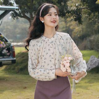 Floral Print Blouse Light Purple - One Size