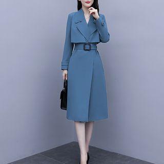 Set: Shrug + Sleeveless Belt-waist Dress