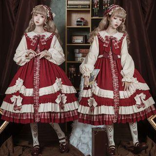 Lantern-sleeve Midi A-line Dress / Head Band / Hooded Cape