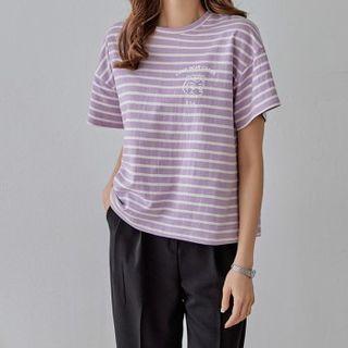 Bear Print Stripe T-shirt