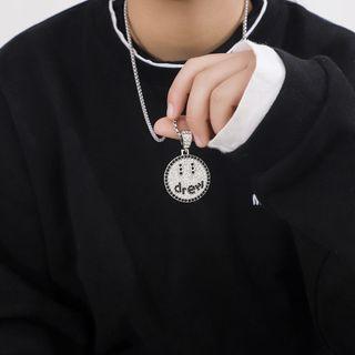 Couple Matching Rhinestone Smiley Pendant Necklace Silver - One Size
