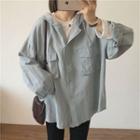 Hooded Flap-pocket Button-up Jacket