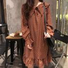 Collared Dotted Long-sleeve Dress
