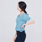 U-neck Lace-trim Linen T-shirt