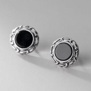 Agate Sterling Silver Earring 1 Pair - S925 Silver - Black - One Size