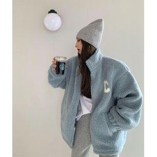Lettering Fleece Zip Jacket Blue - One Size