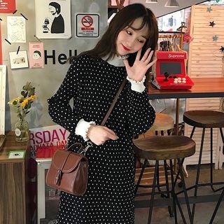 Mock-neck Dotted Long-sleeve A-line Dress
