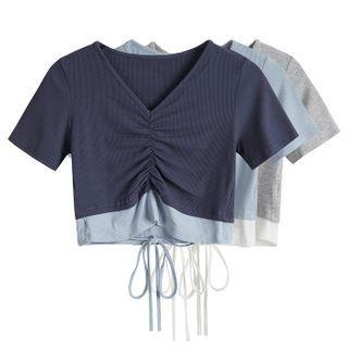 Short Sleeve Mock Two Piece Color Block Top