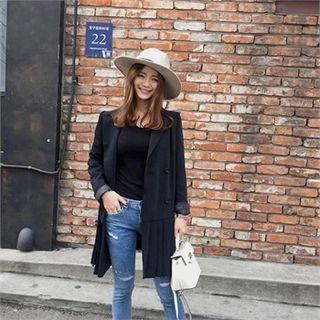 Double-breasted Pleated-hem Dress