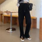 High-waist Drawstring Plain Split Pants
