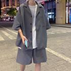Single Breasted Short-sleeve Blazer + High-waist Plain Dress Shorts