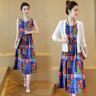 Set: Light Jacket + Print Sleeveless Dress