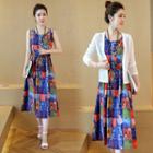 Set: Light Jacket + Print Sleeveless Dress