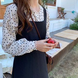 Collarless Polka-dot Blouse Ivory - One Size