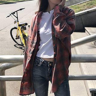 Letter Embroidered Back Plaid Shirt