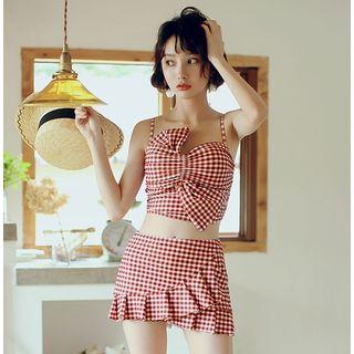 Set: Spaghetti Strap Plaid Top + Swim Skirt