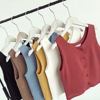 Plain Single-breasted Sleeveless Halter Tank