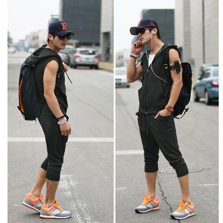 Set: Hooded Zip Vest + Cropped Sweatpants