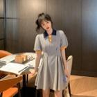 Puff-sleeve Contrast Trim Polo Shirt Dress