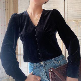 V-neck Velvet Cropped Blouse