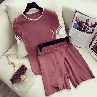 Set: Short-sleeve Knit Top + Skort