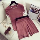 Set: Short-sleeve Knit Top + Skort